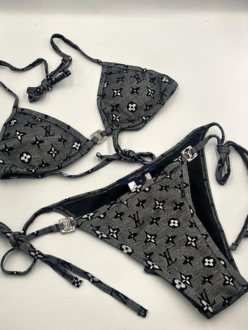 Louis Vuitton Triangle Bikini Gray Black & White Monogram Print Medium Swim Suit